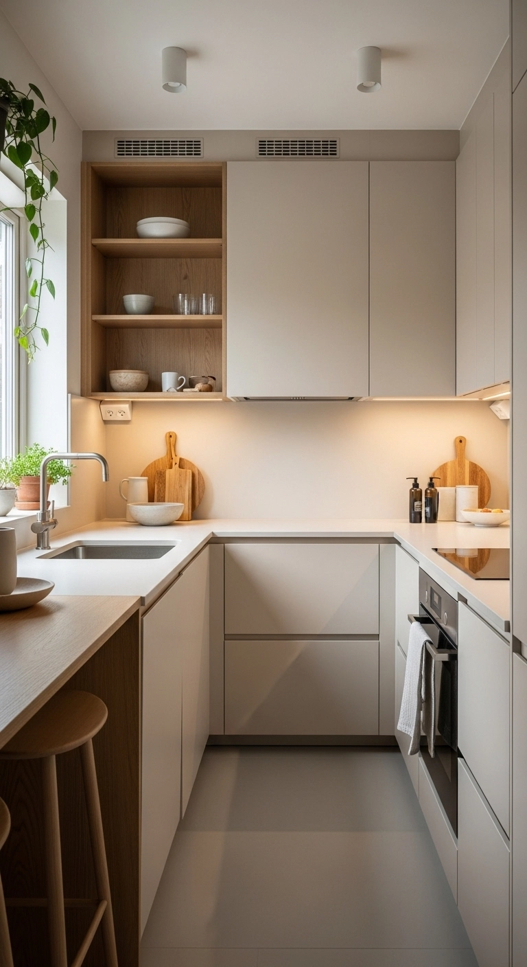 kitchen ideas for small spaces with a seamless warm neutral palette