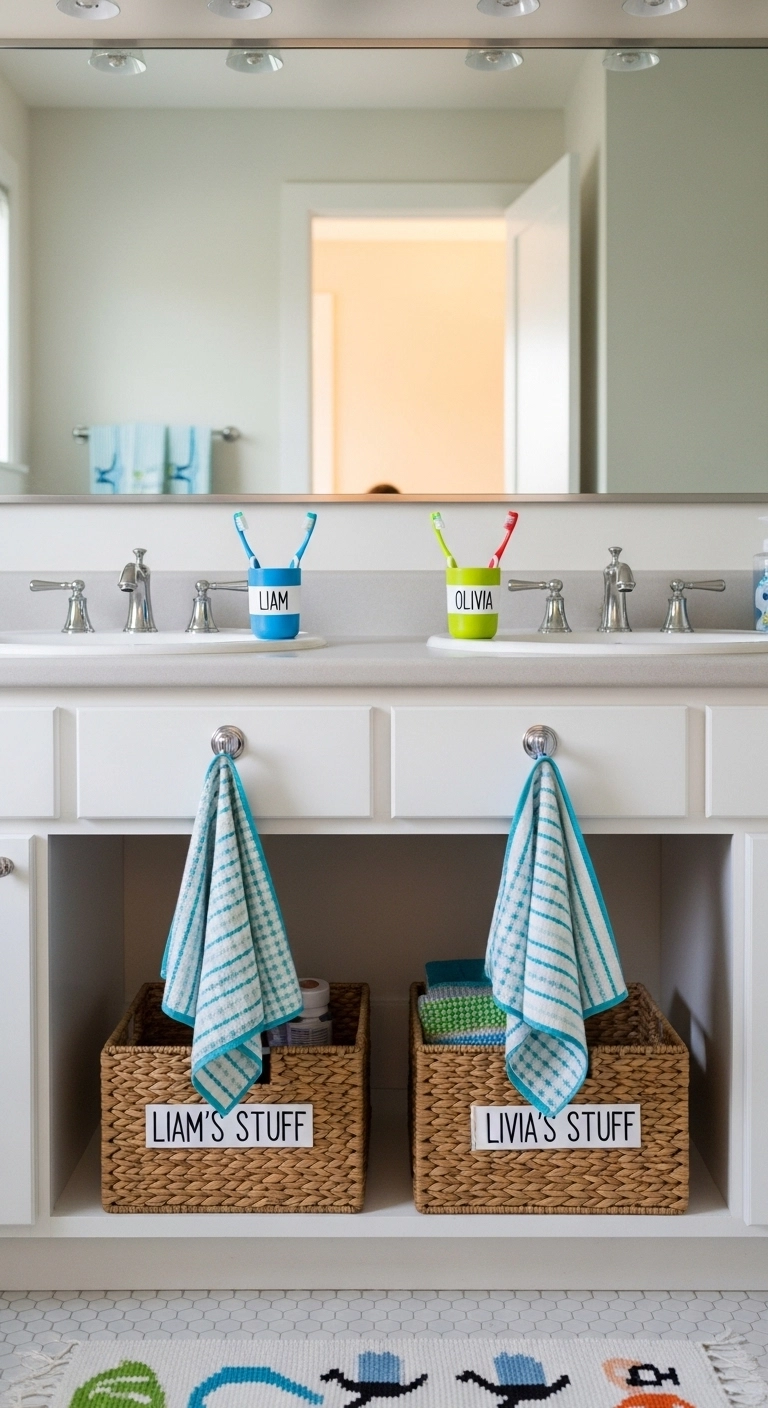 kids bathroom ideas with separate zones for each child