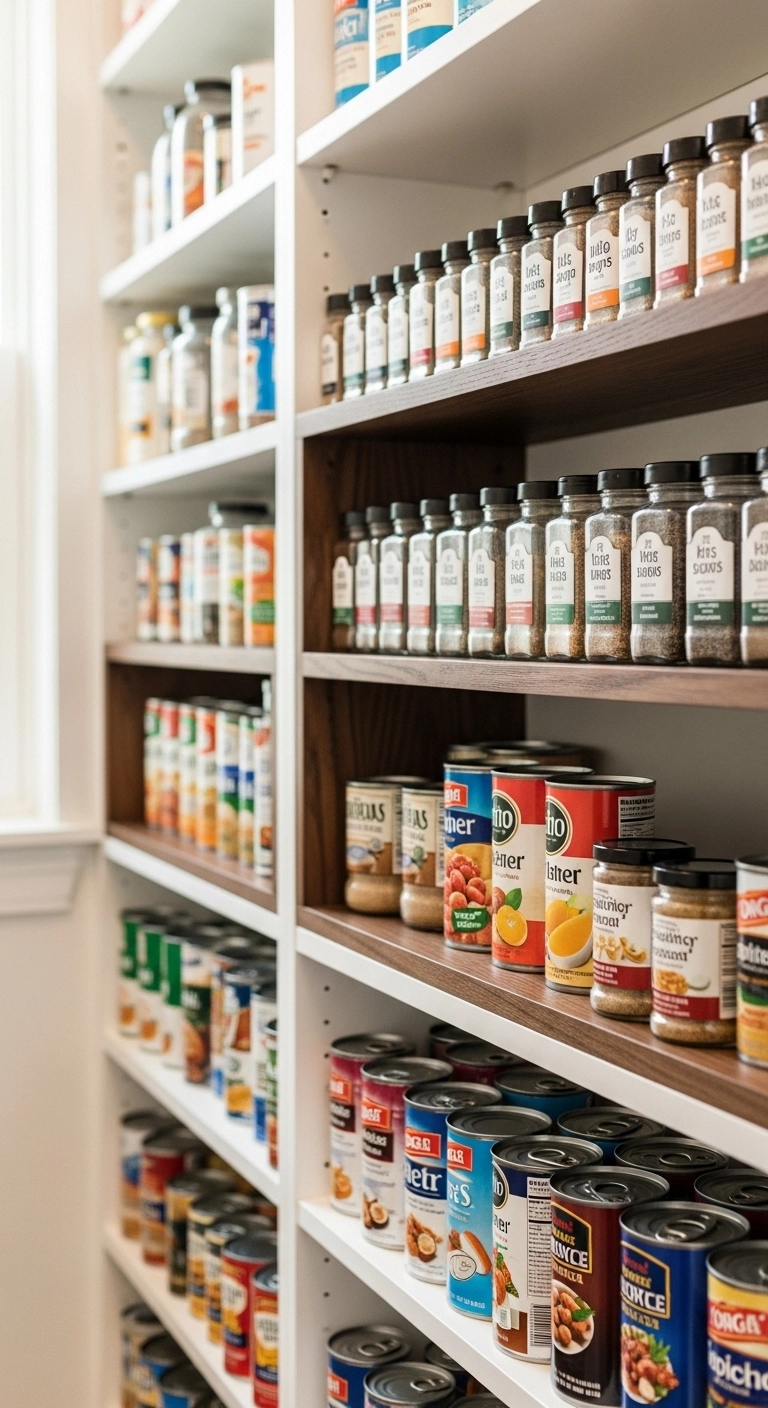 small pantry ideas with shelf risers for cans and jars