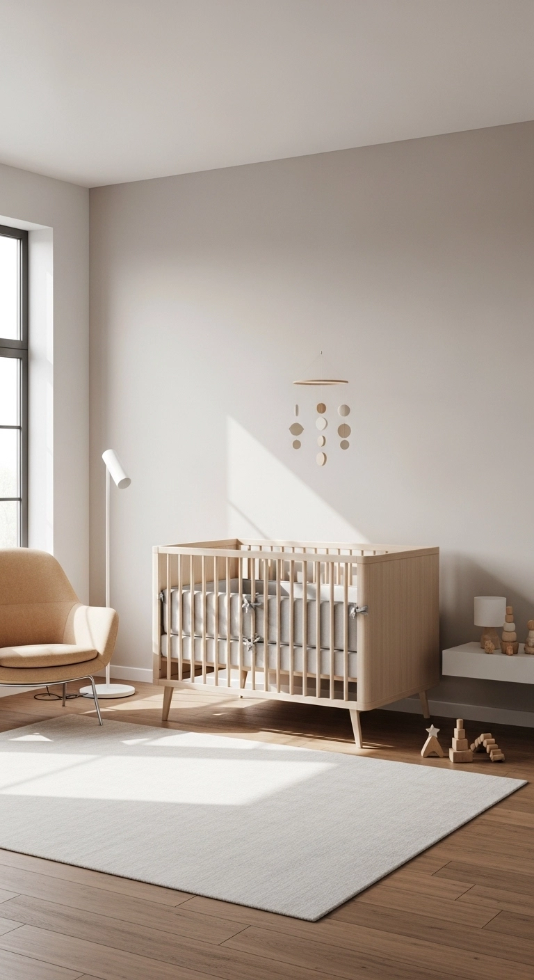 Baby nursery ideas with a simple crib setup and uncluttered calming wall design