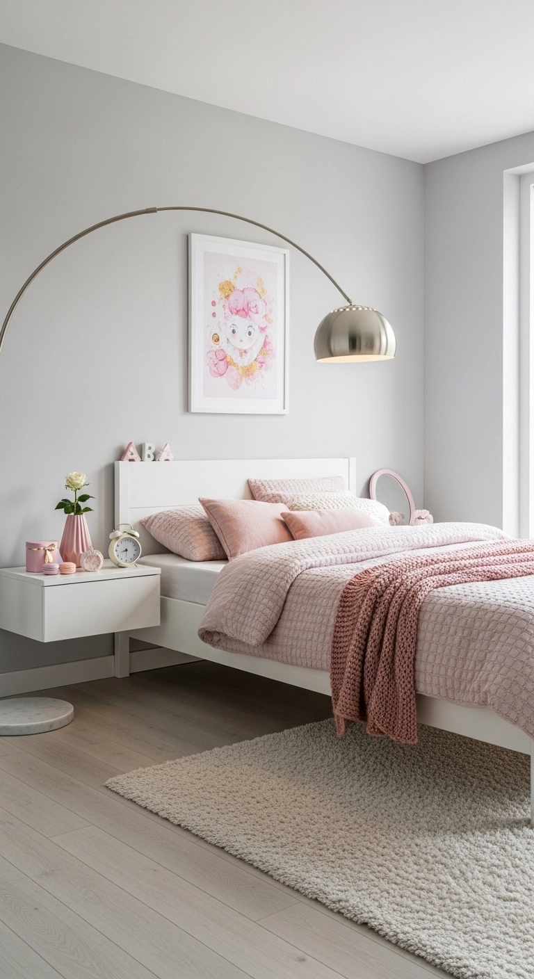 girly room dcore ideas with simple furniture and soft pink accents