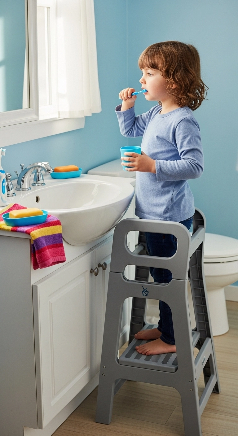 kids bathroom ideas with a step stool at the sink