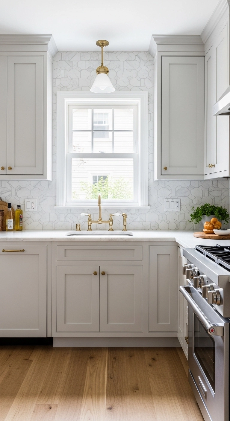 galley kitchen ideas with slim cabinet hardware and shaker fronts