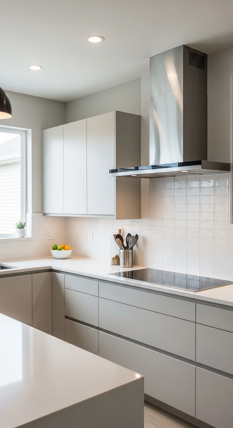 kitchen vent hood ideas with a slim brushed metal hood