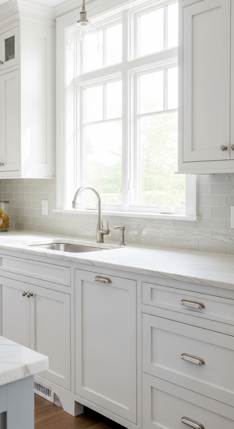 Kitchen cabinet ideas with slim shaker cabinets in a bright classic kitchen