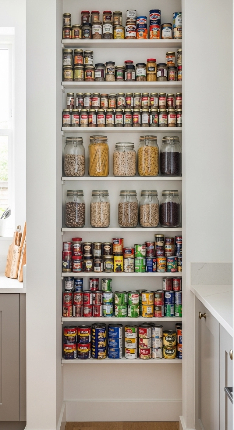 Small kitchen design ideas with slim shelves for spices and pantry items