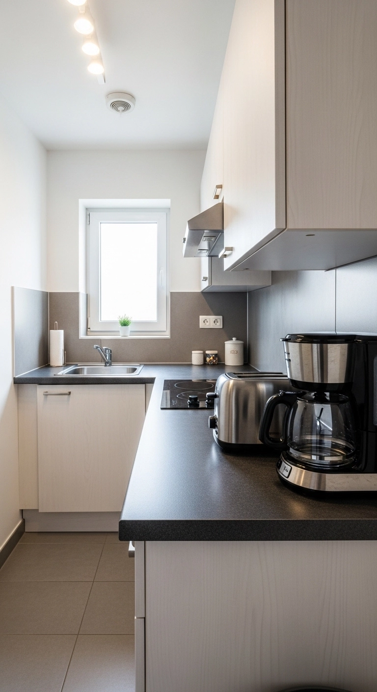 Small kitchen design ideas with compact appliances and open counter space