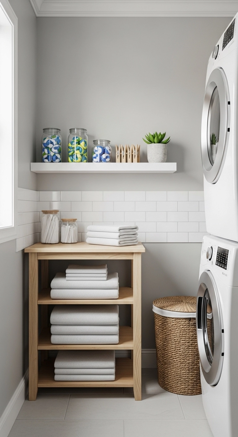 Small laundry room ideas with a compact folding station