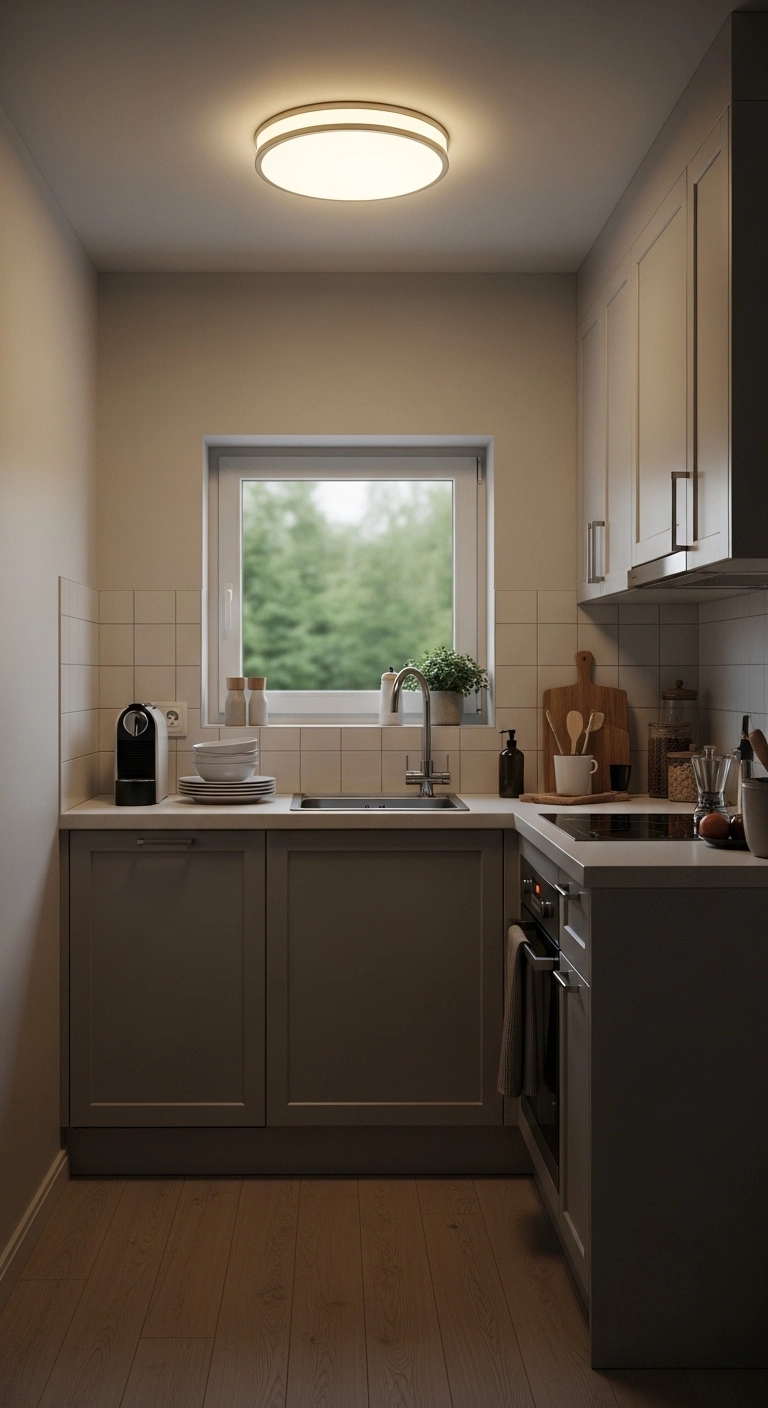 Kitchen lighting ideas with a flush-mount ceiling fixture in a small kitchen