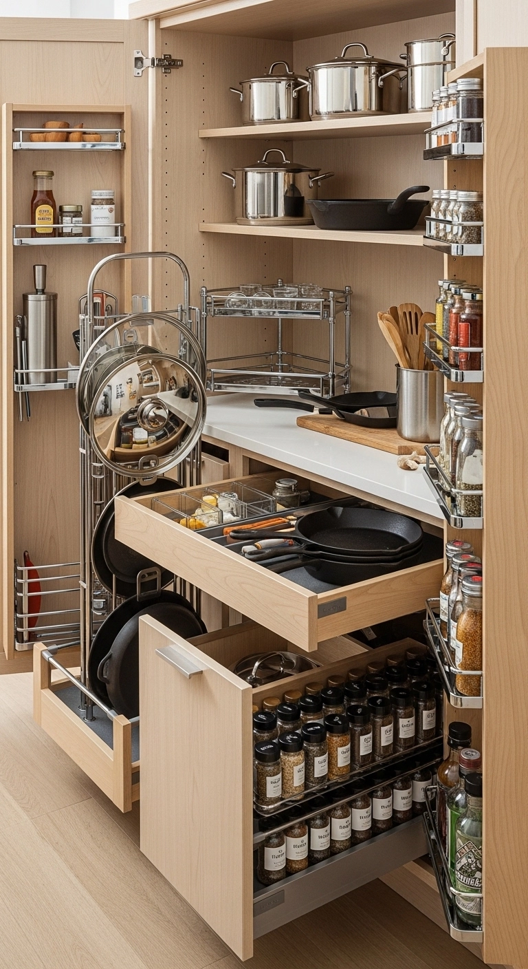 galley kitchen ideas with pull-out storage and organized cabinets