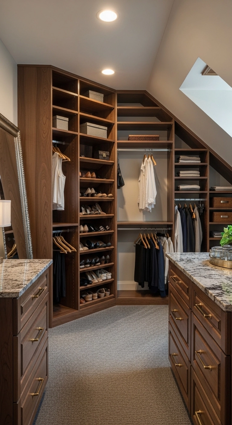 Walk in closet ideas for awkward corners with smart custom shelving