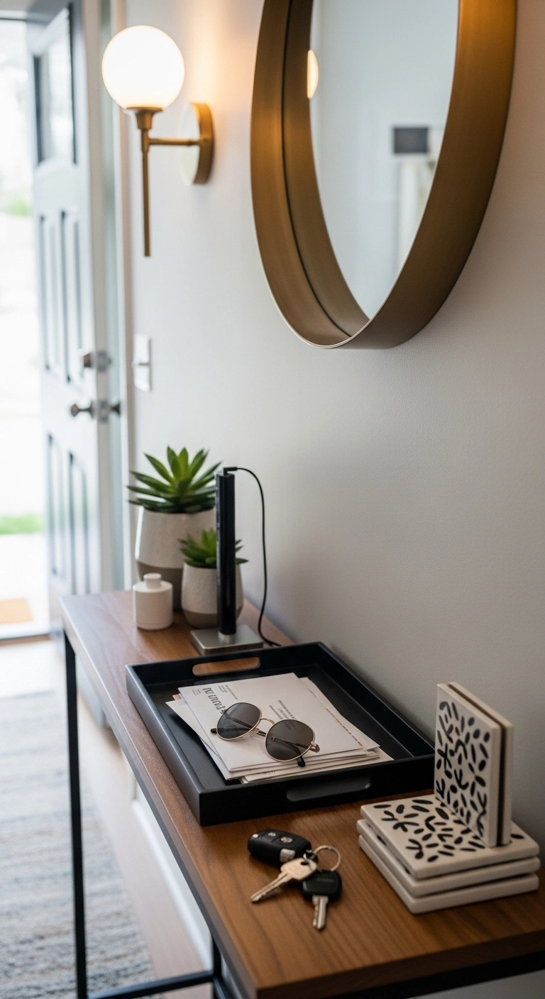 Entryway decor ideas with an organized drop zone for keys and mail