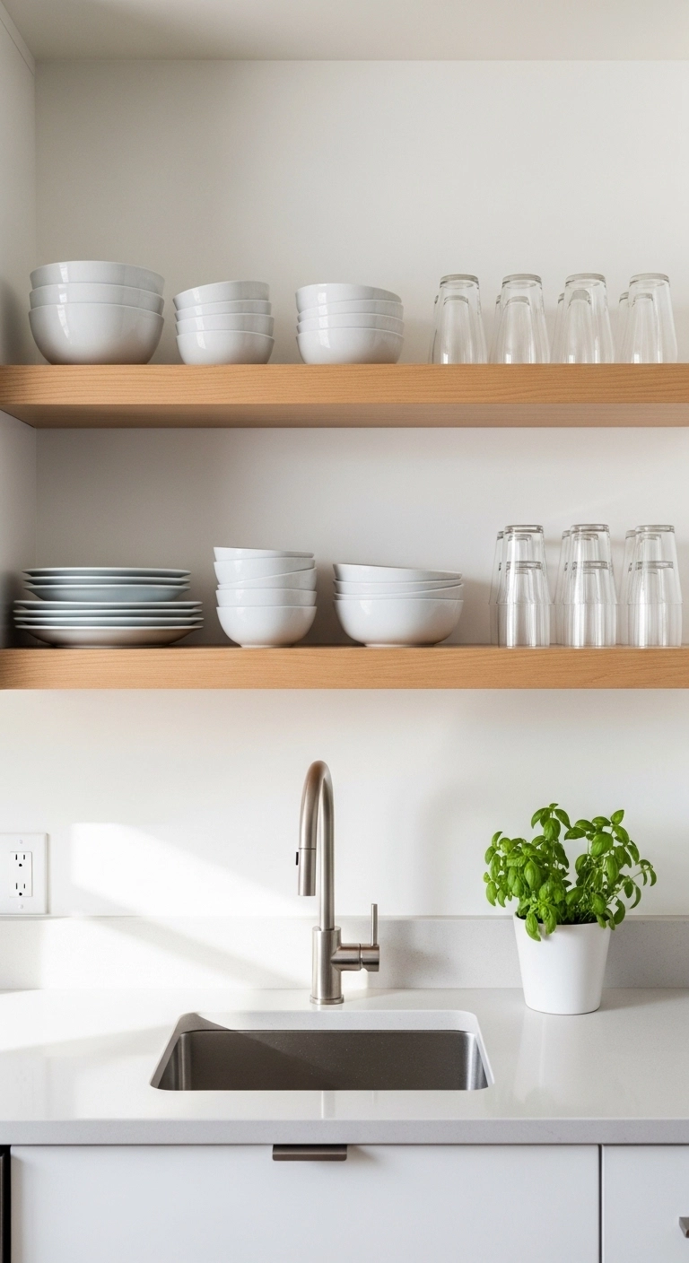 kitchen ideas for small spaces with neat open shelving