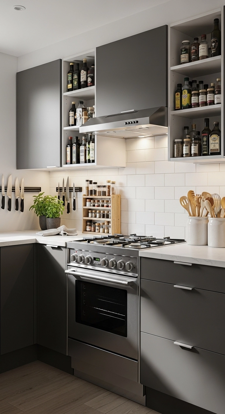 Small kitchen design ideas with stove-side storage for smart cooking