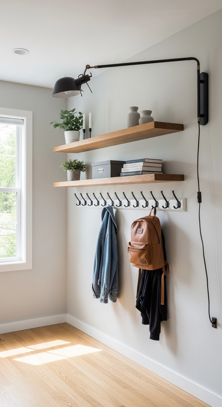 Small home interior design ideas with wall shelves and smart vertical storage