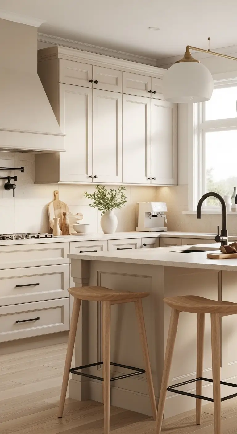 Kitchen cabinet ideas featuring soft beige cabinets and warm neutral styling