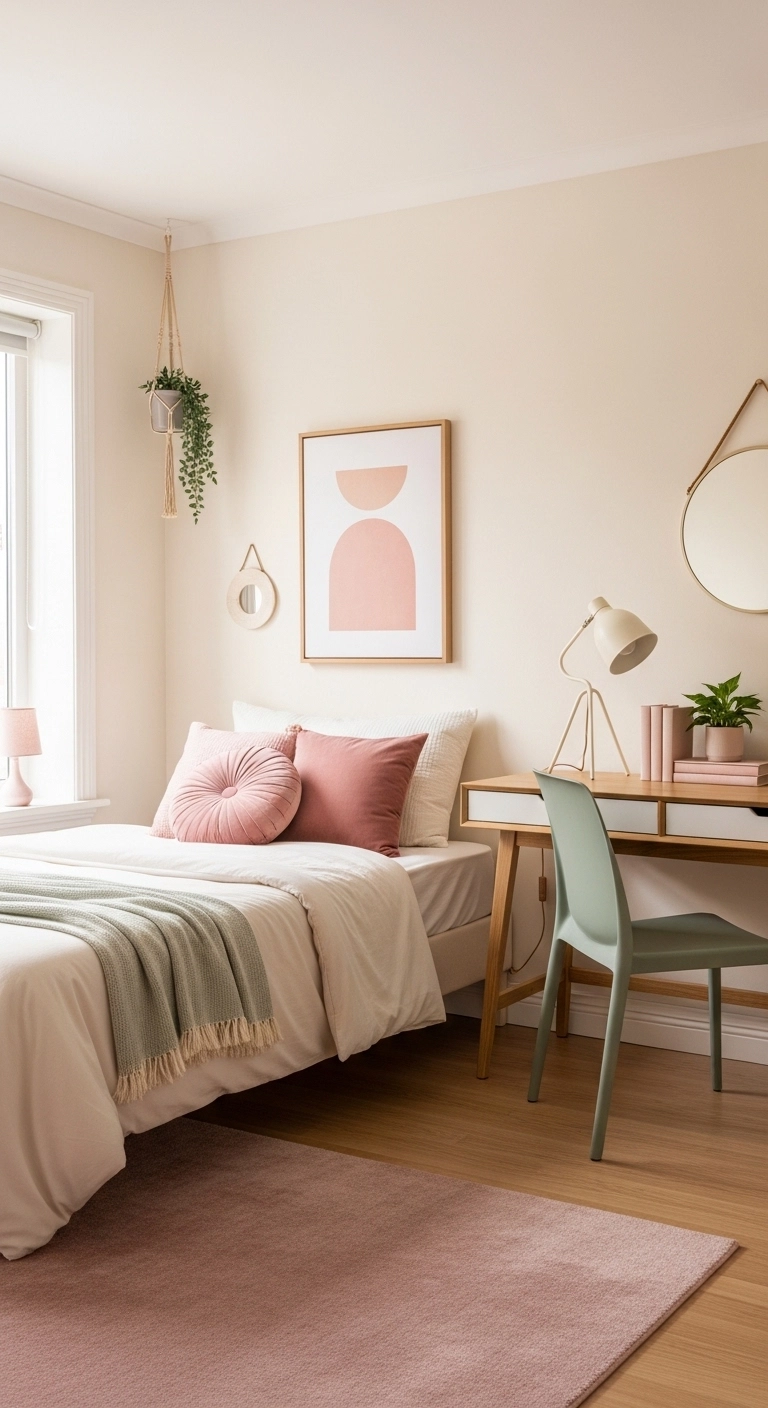 teen girl bedroom ideas with a soft pastel color palette and modern decor