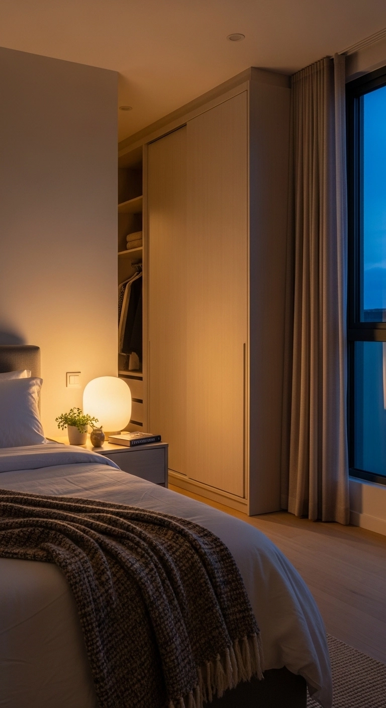 wardrobe decor ideas with soft lighting near wardrobe