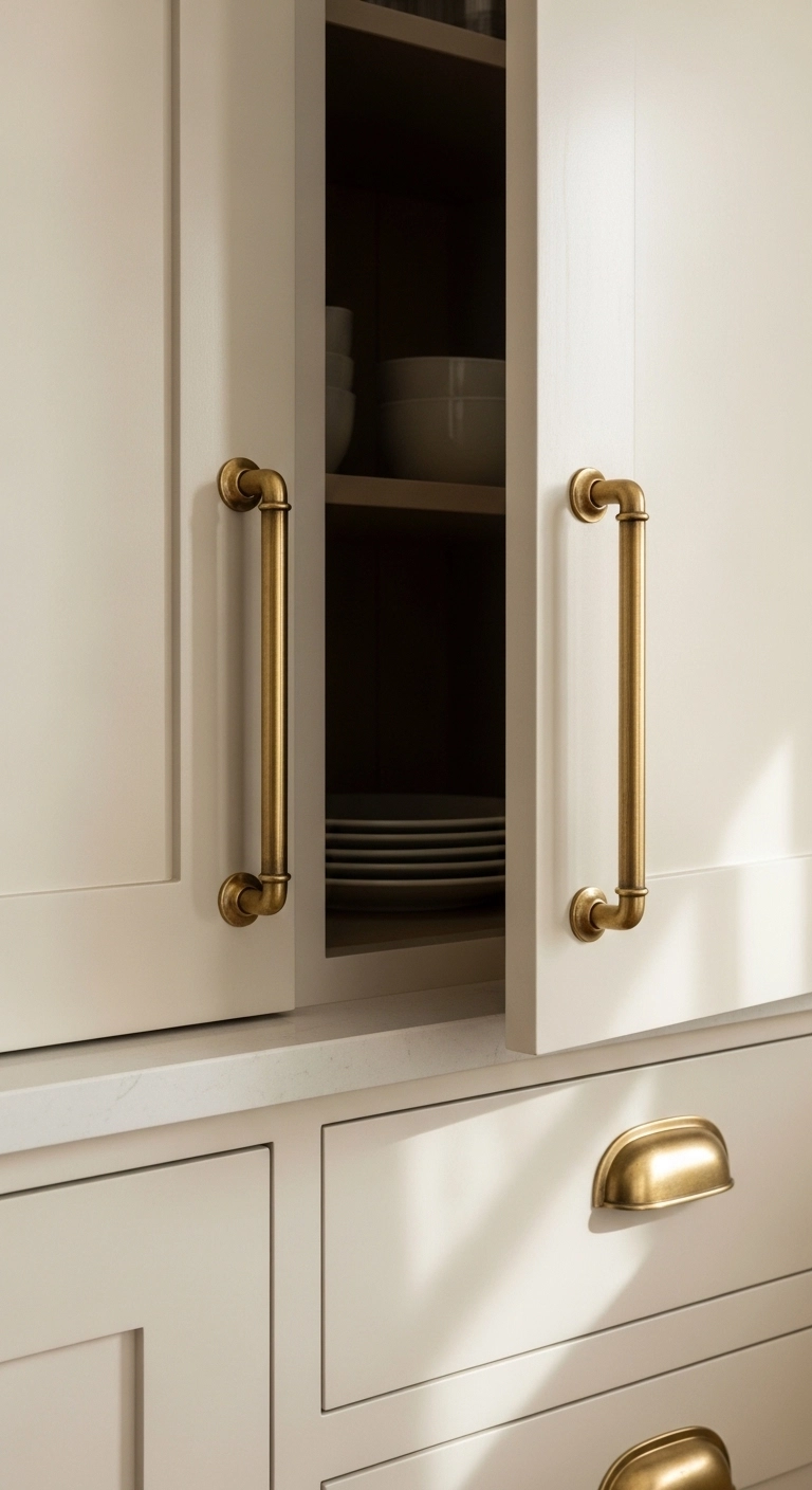 warm kitchen aesthetic with runner rug and soft linen details