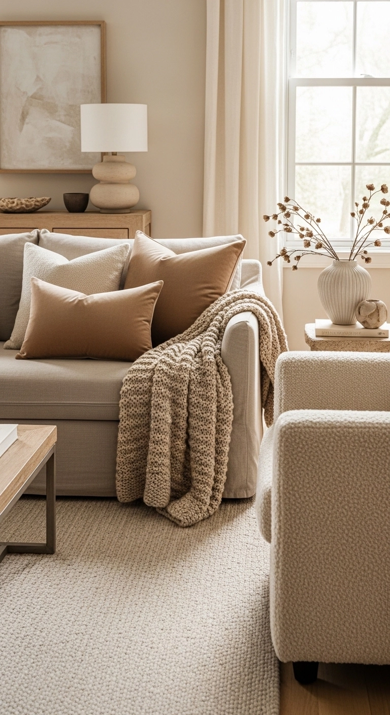 living room decor ideas using soft textures for a cozy modern space