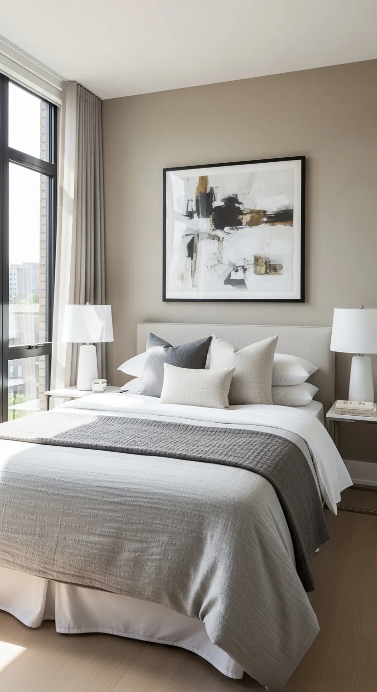 affordable bedroom ideas with large wall art above the bed