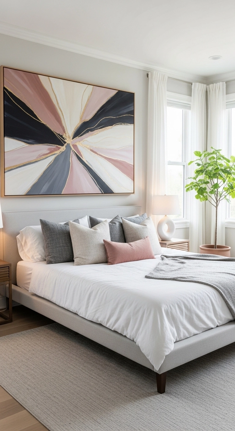 easy home decor updates with a statement art focal point in a bedroom