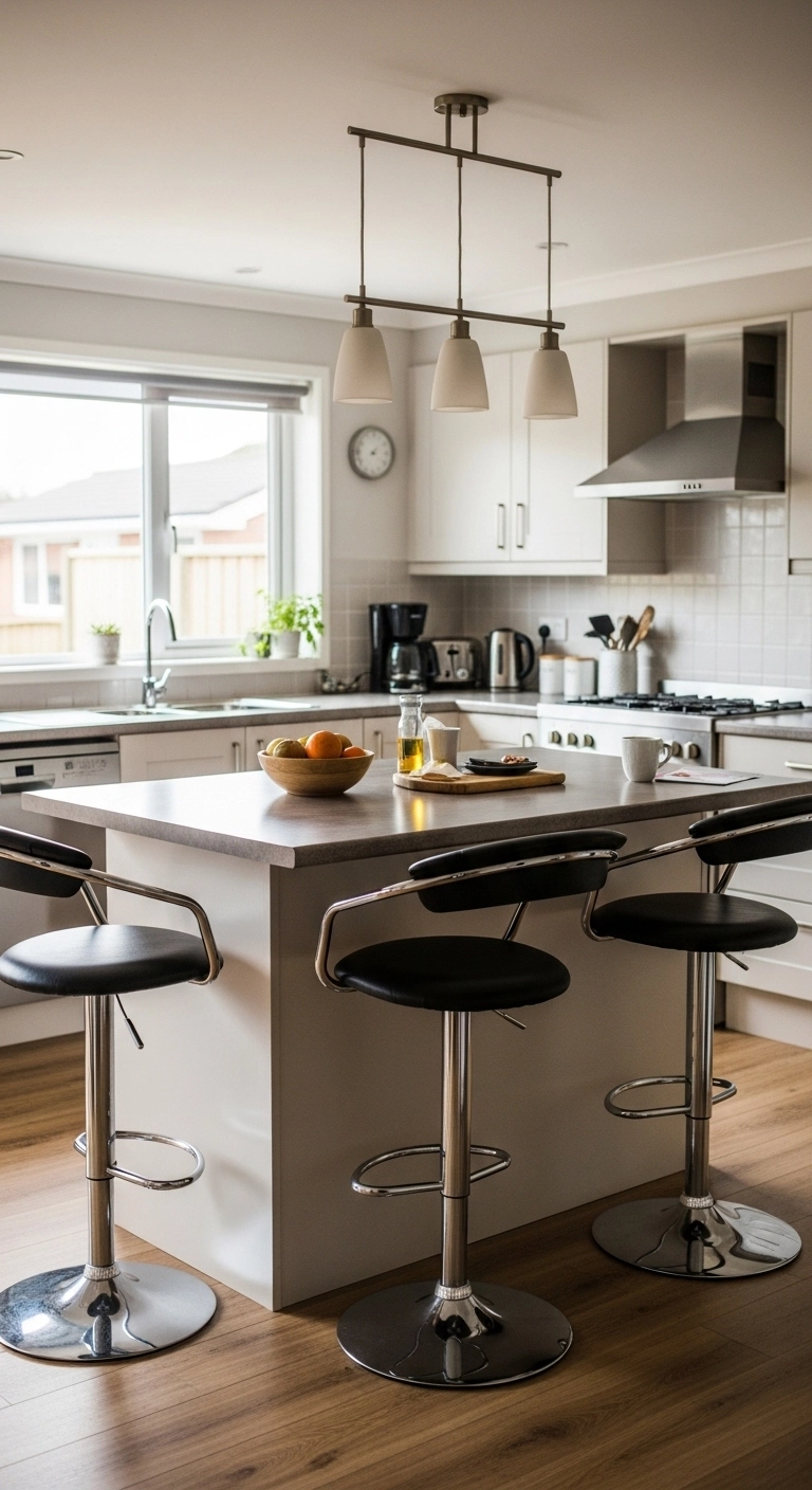 kitchen stool ideas with swivel stools in a busy family kitchen