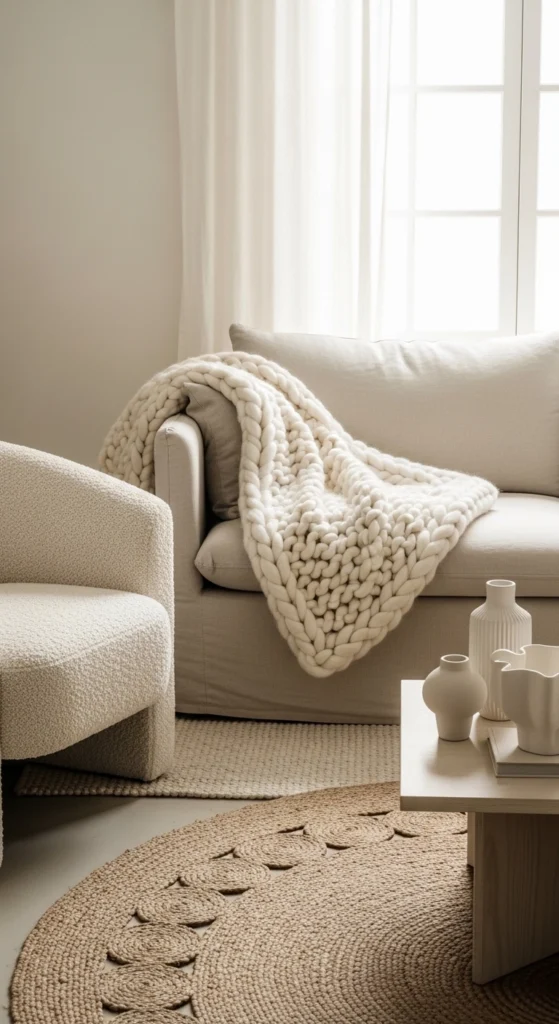 White living room ideas with rich texture and cozy neutral layers