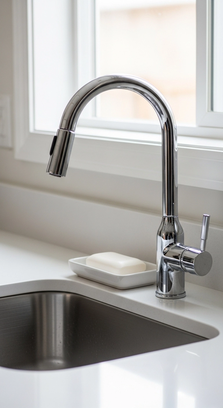 Small kitchen design ideas with a tidy sink area and clean counters