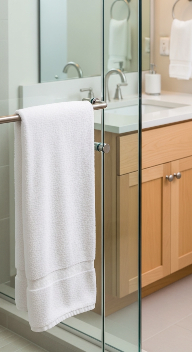 Bathroom towel hanging ideas with towels placed near the shower