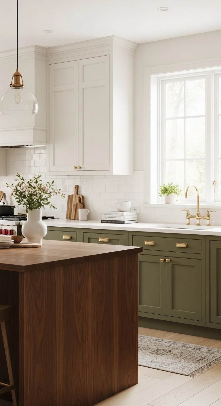 Kitchen ideas with two-tone cabinets and walnut island