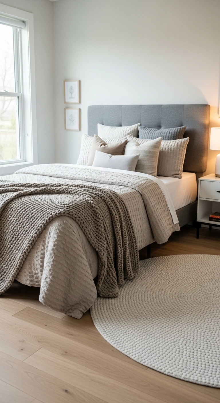 boys bedroom ideas with upholstered headboard and soft layered bedding