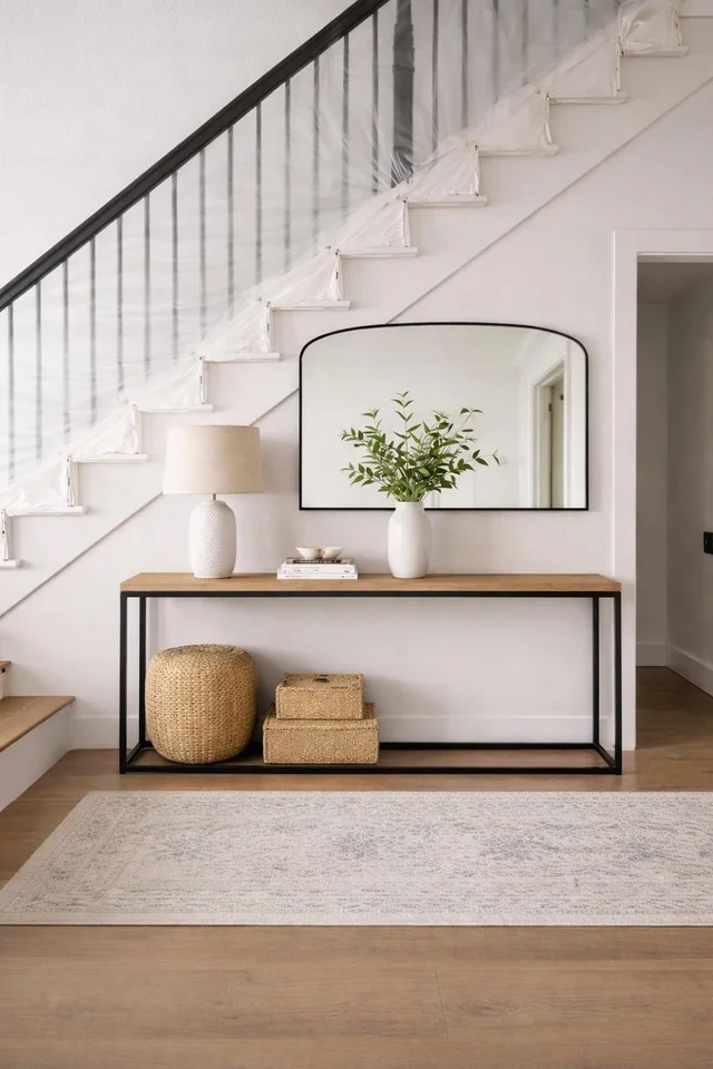 Use one mirror to open the space and add light