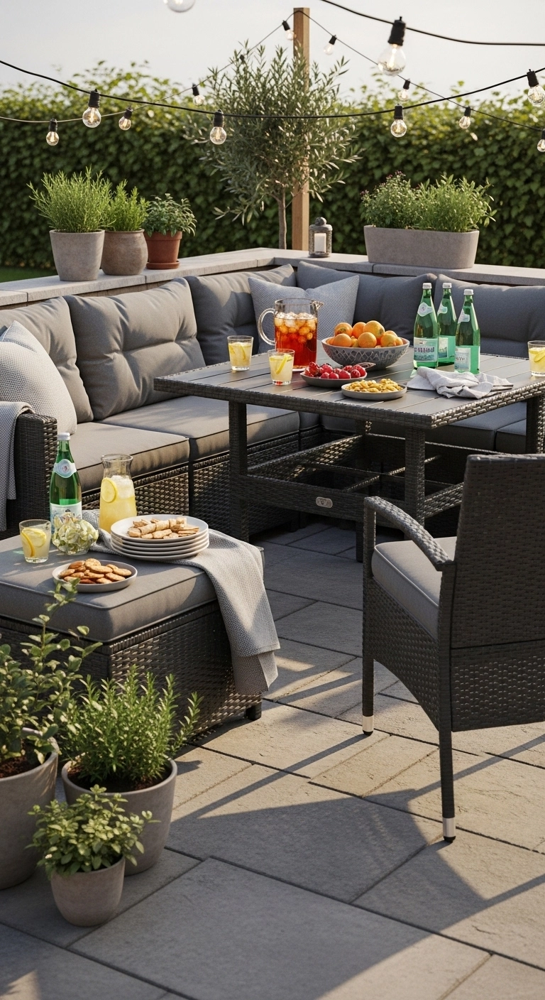 small backyard patio ideas with a practical table for outdoor living
