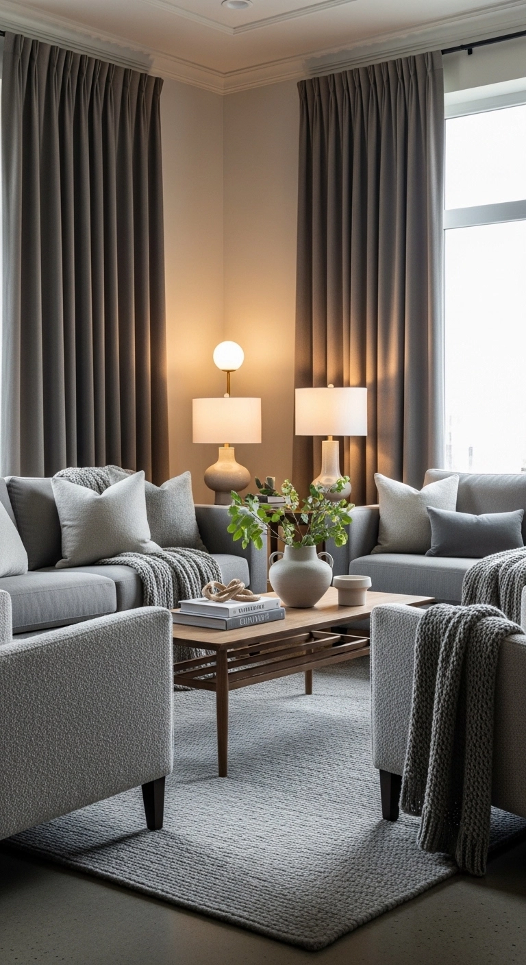 living room curtain ideas with velvet curtains in a cozy elegant living room