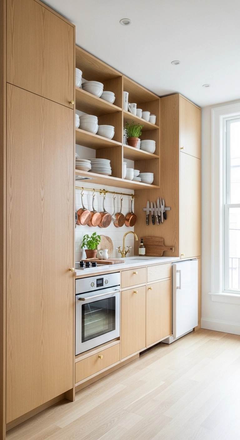 Small kitchen design ideas using tall cabinets and vertical wall storage