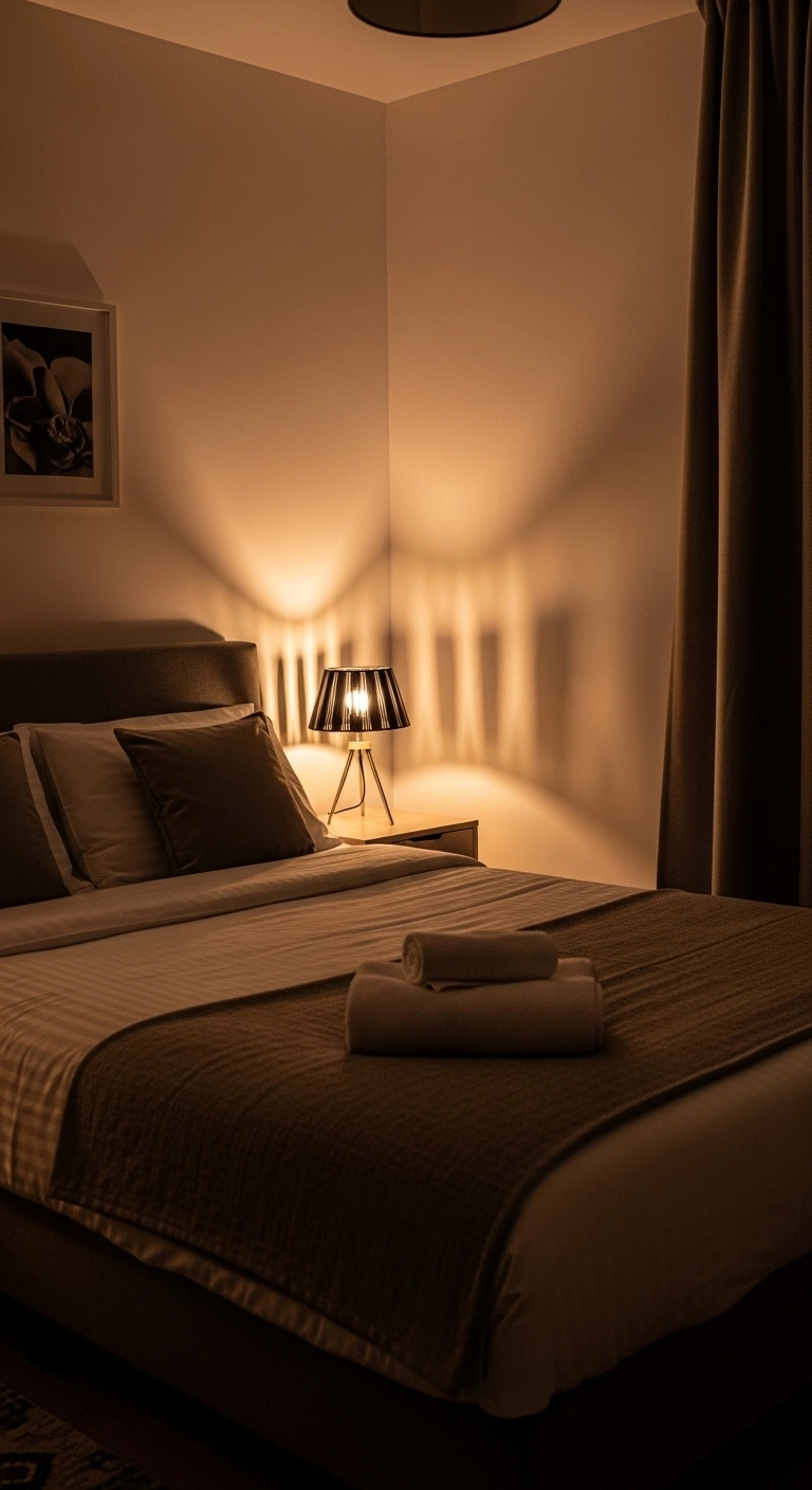 affordable bedroom ideas with warm bedside lighting in a cozy modern bedroom