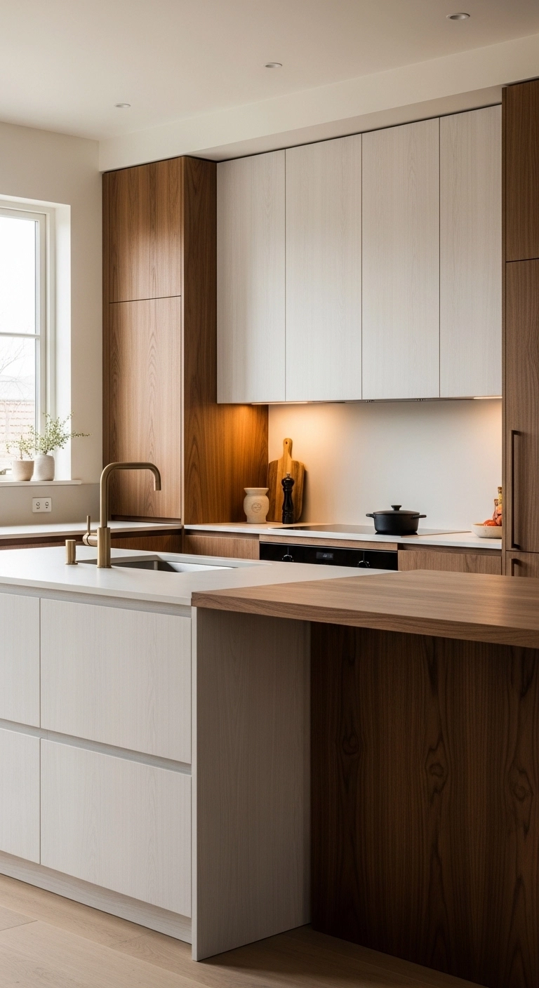 Kitchen ideas with warm minimal mixed wood tones