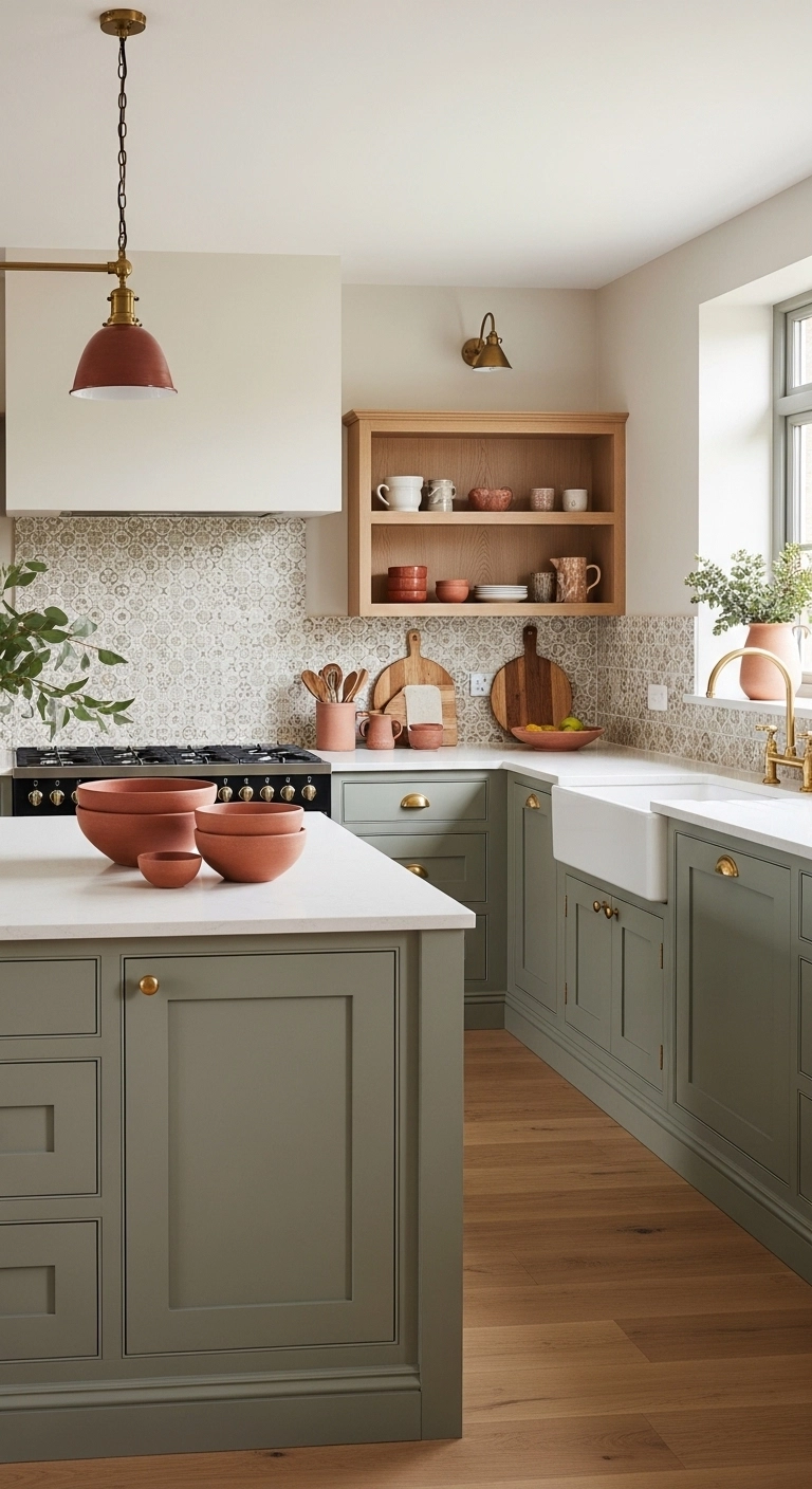 Kitchen ideas with warm neutral colors and sage cabinets