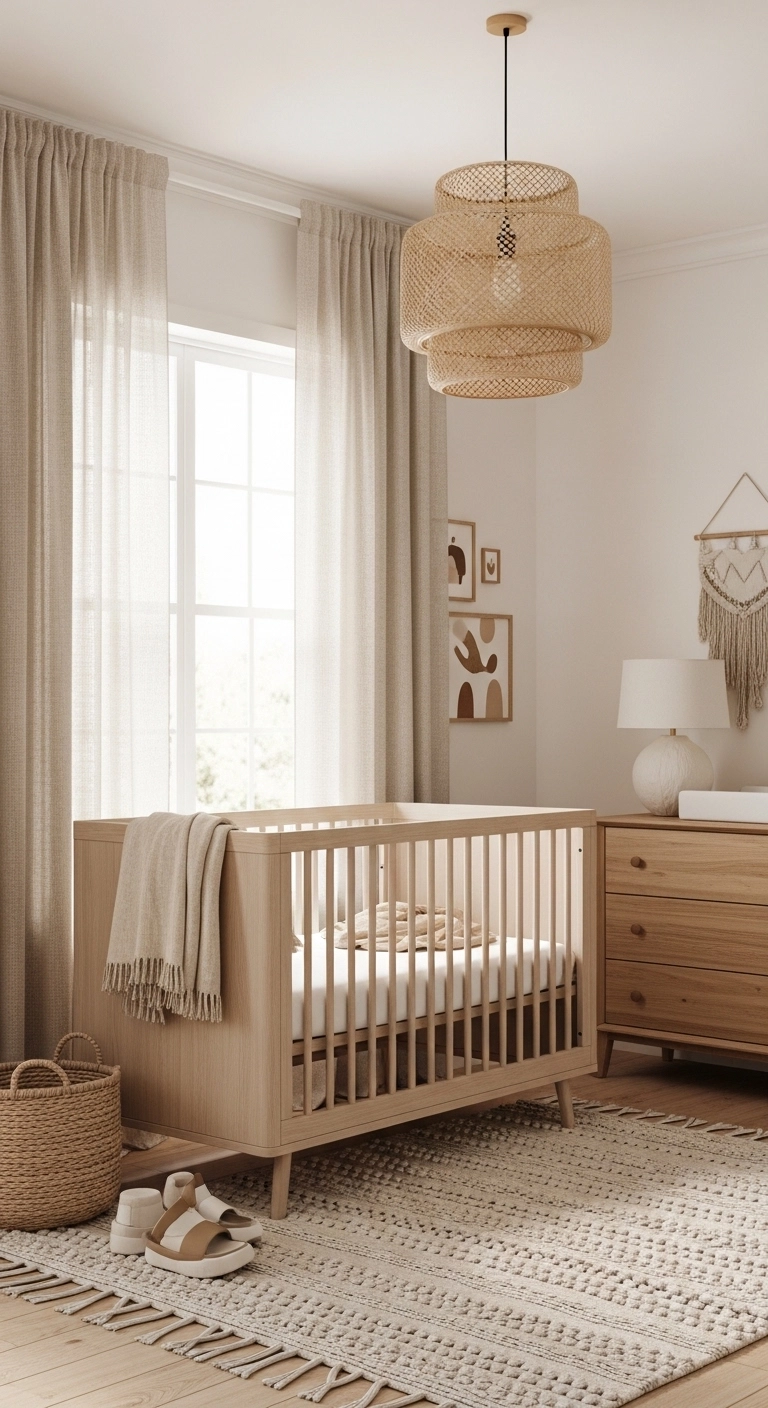 baby room themes with warm neutral nursery decor and a light wood crib