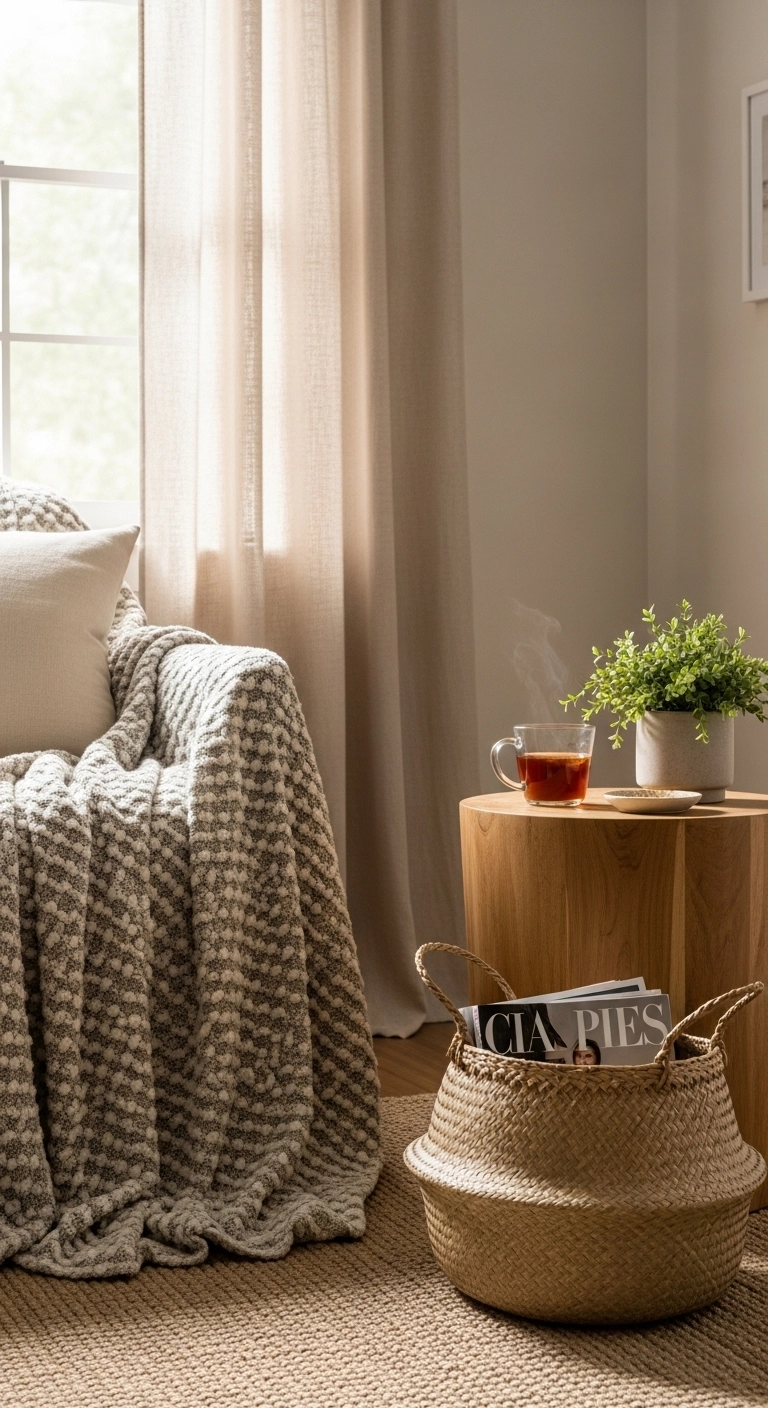 Small home interior design ideas with warm textures and natural materials