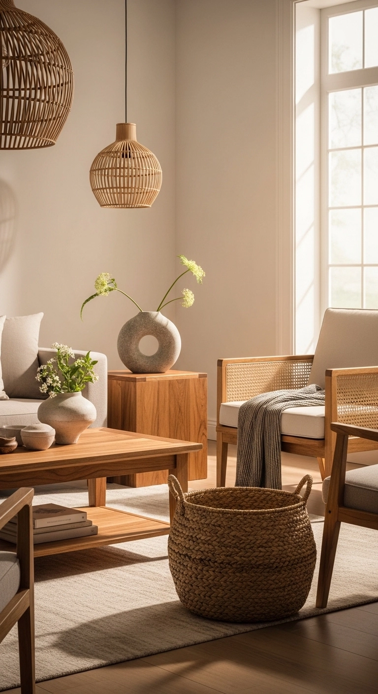 living room decor ideas with wood and natural materials for warmth