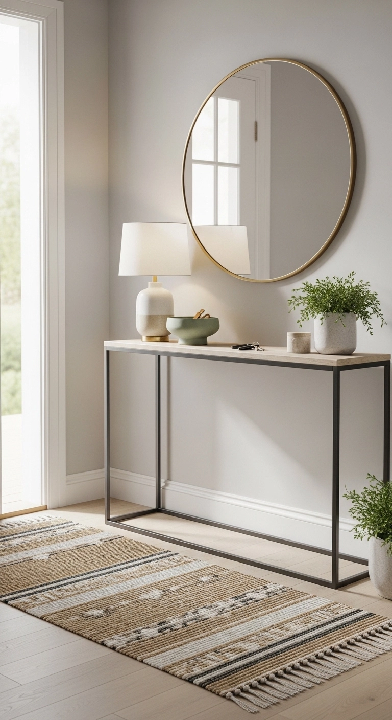house decor in a welcoming entryway with console and mirror
