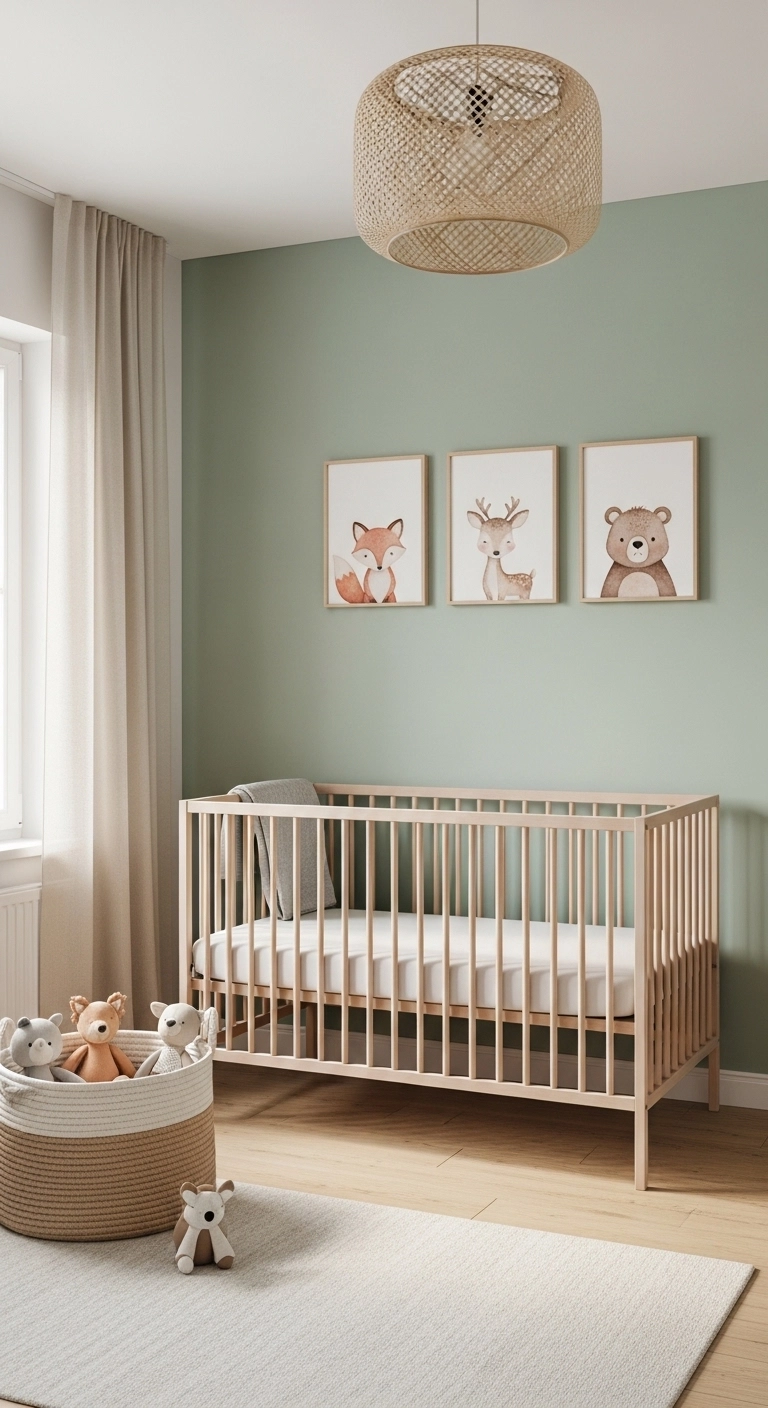 baby room themes with a soft woodland nursery and sage green decor