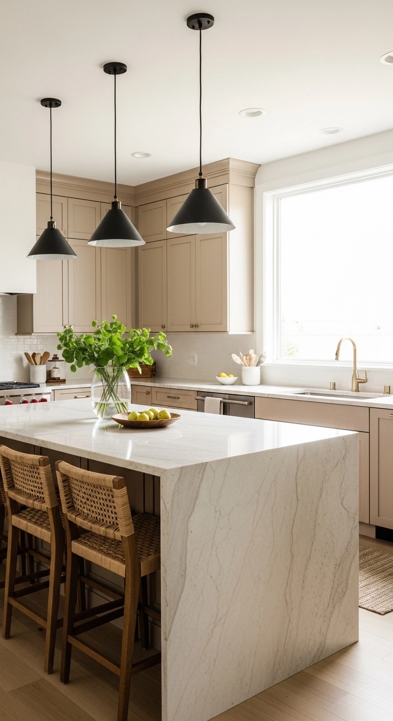 kitchen stool ideas with woven cane stools adding texture to a kitchen