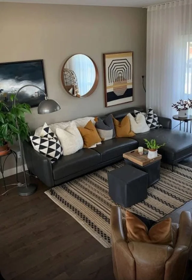 black sofa living room setup real homes
