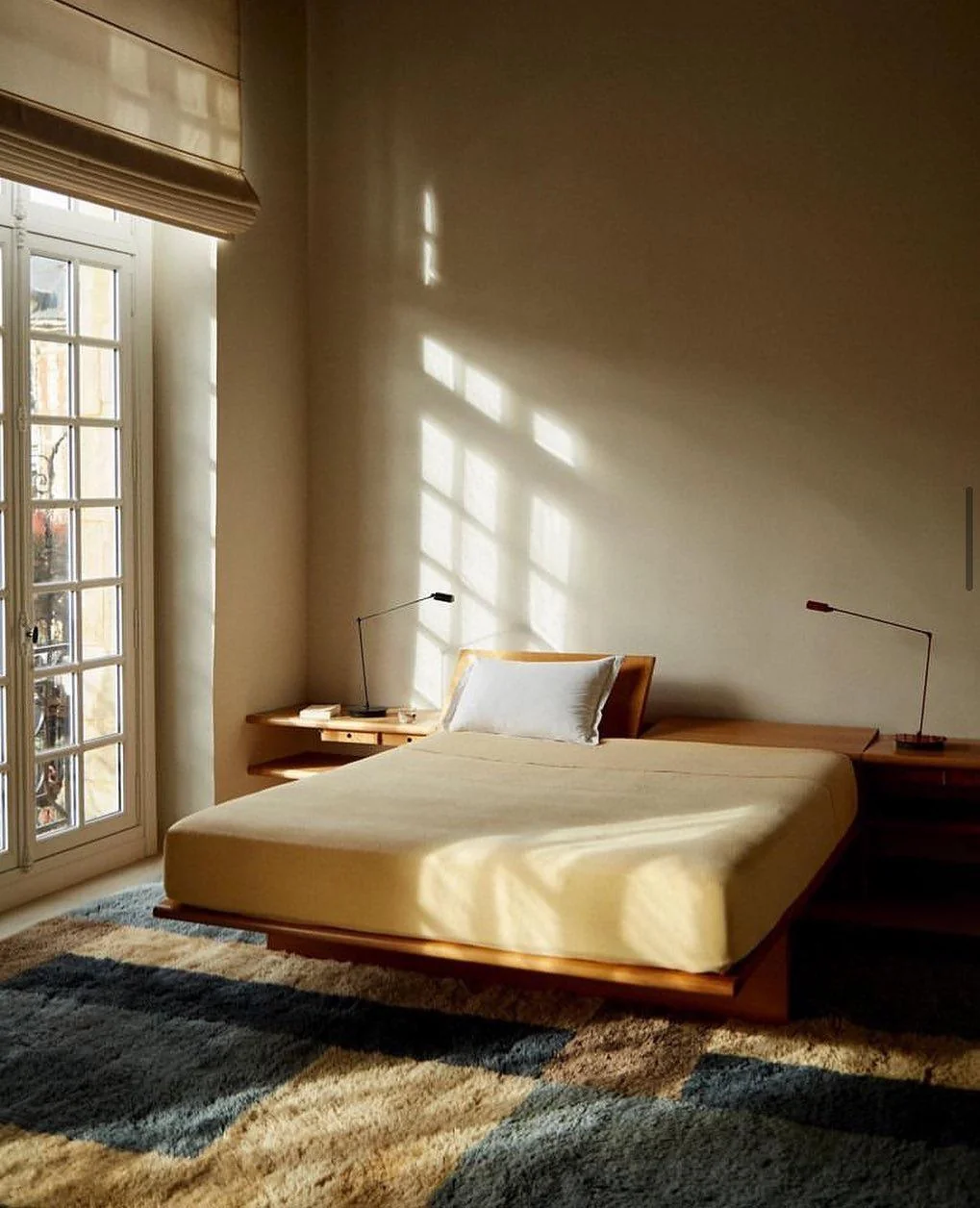 modern low platform bed bedroom
