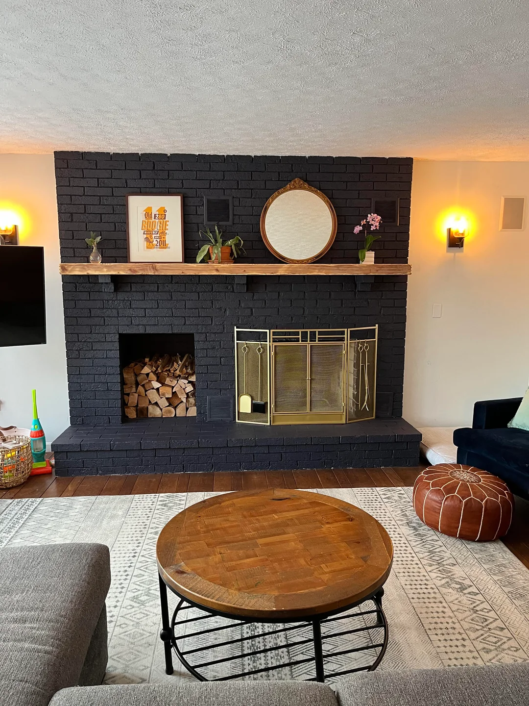 black fireplace living room makeover

