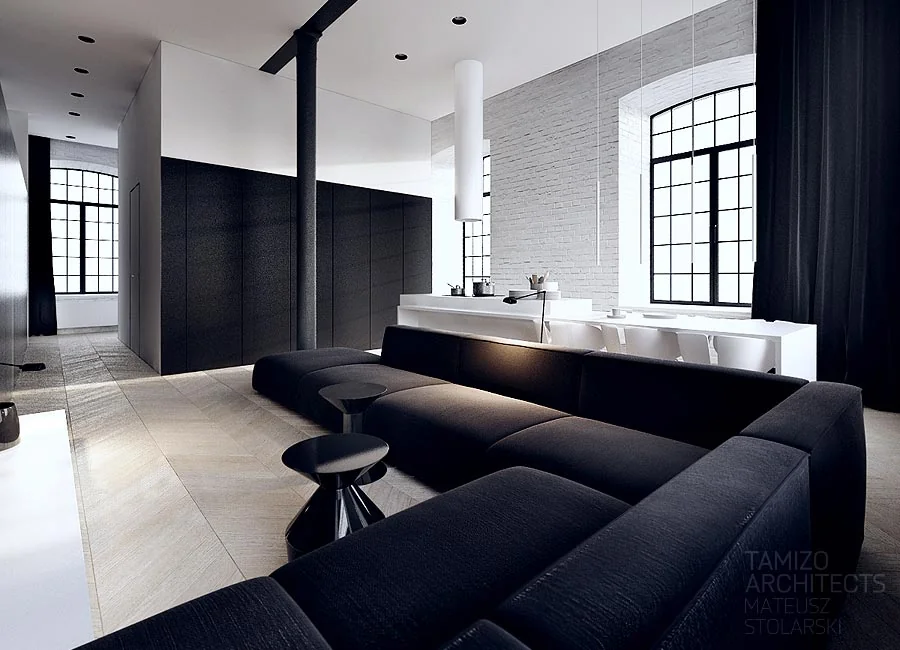 minimal black white living room real apartment
