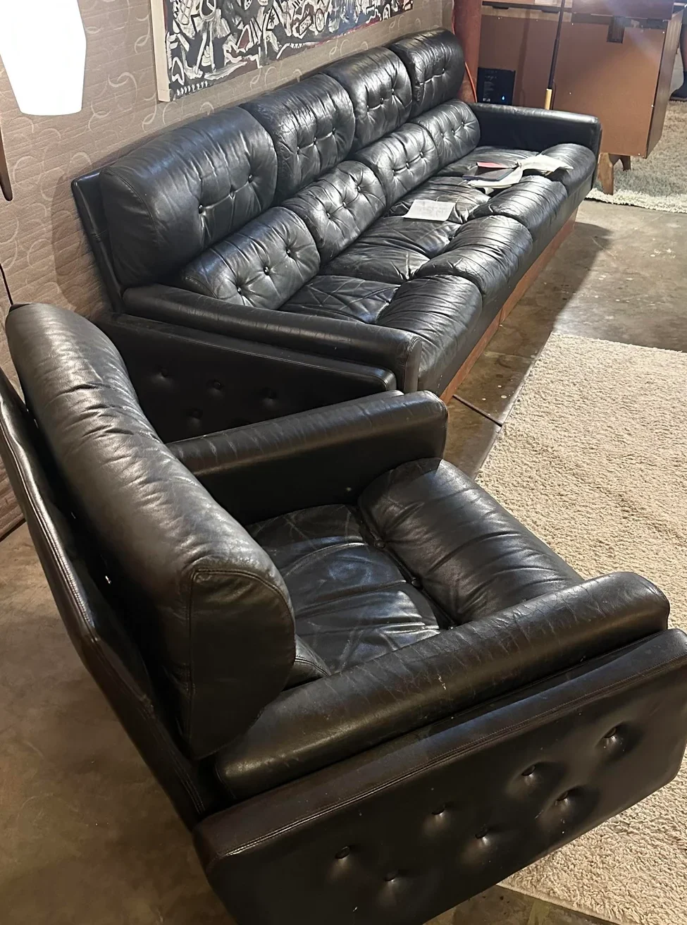 black Chesterfield leather couch